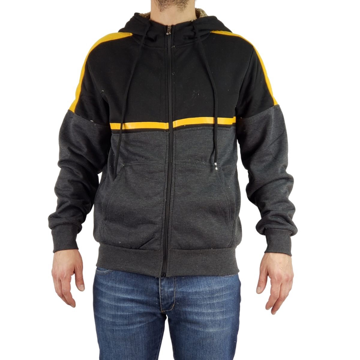 LOOK SHOP - Polerón Chaqueta Hombre Invierno Forro Piel Con Gorro. 142