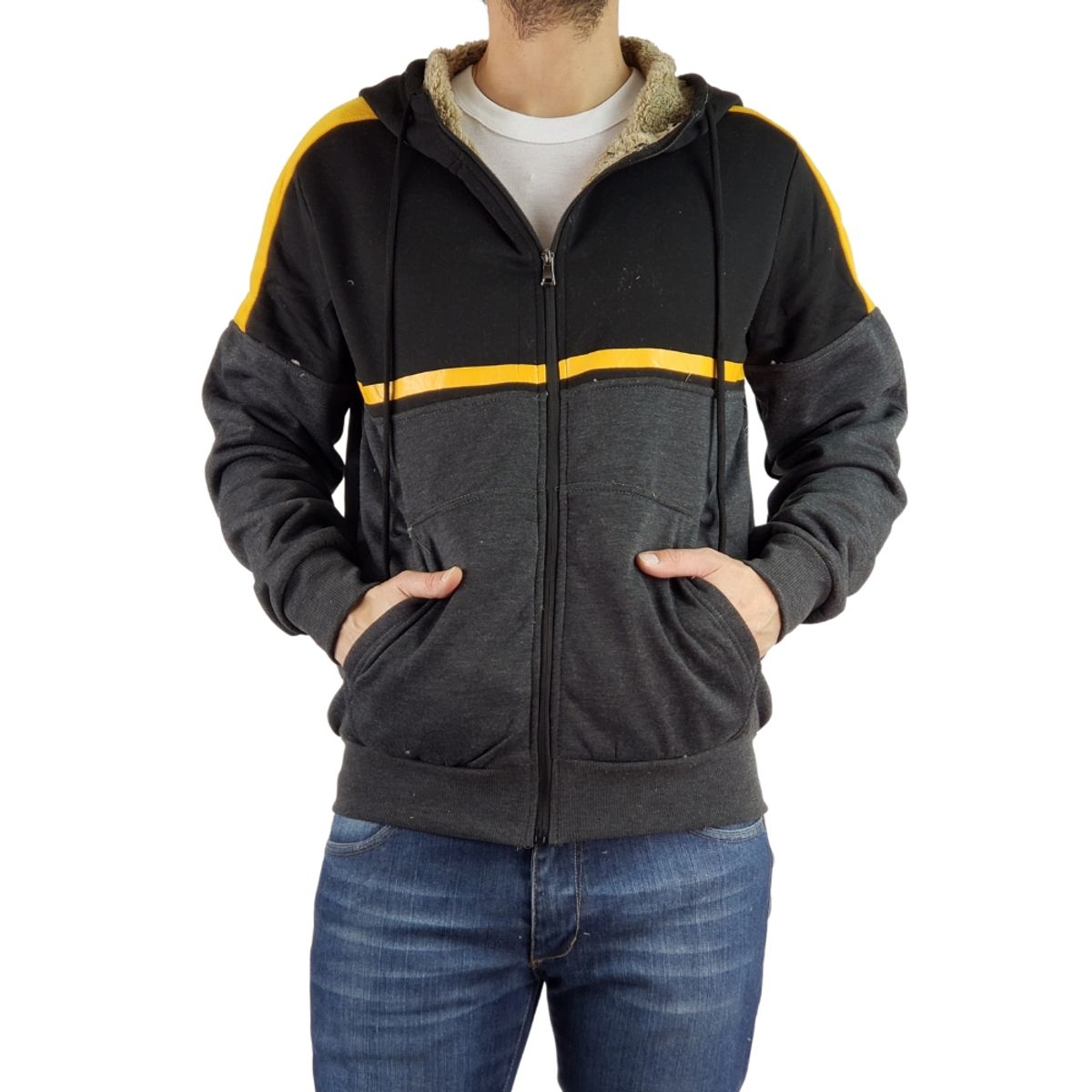 LOOK SHOP - Polerón Chaqueta Hombre Invierno Forro Piel Con Gorro. 142