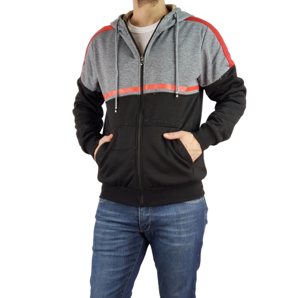LOOK SHOP - Polerón Chaqueta Hombre Invierno Forro Piel Con Gorro. 142