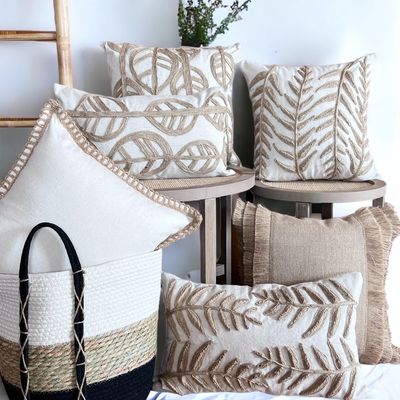 Imagen 2 del producto Funda de Cojín Natural Rústico Arpillera Yute Hoja Redonda Rectangular