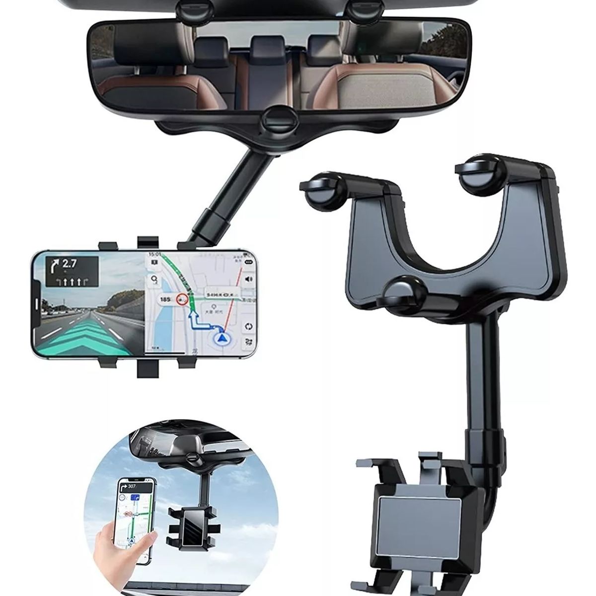KUANGYE - Soporte Celular Auto Porta Espejo Retrovisor Girar 360 Grado