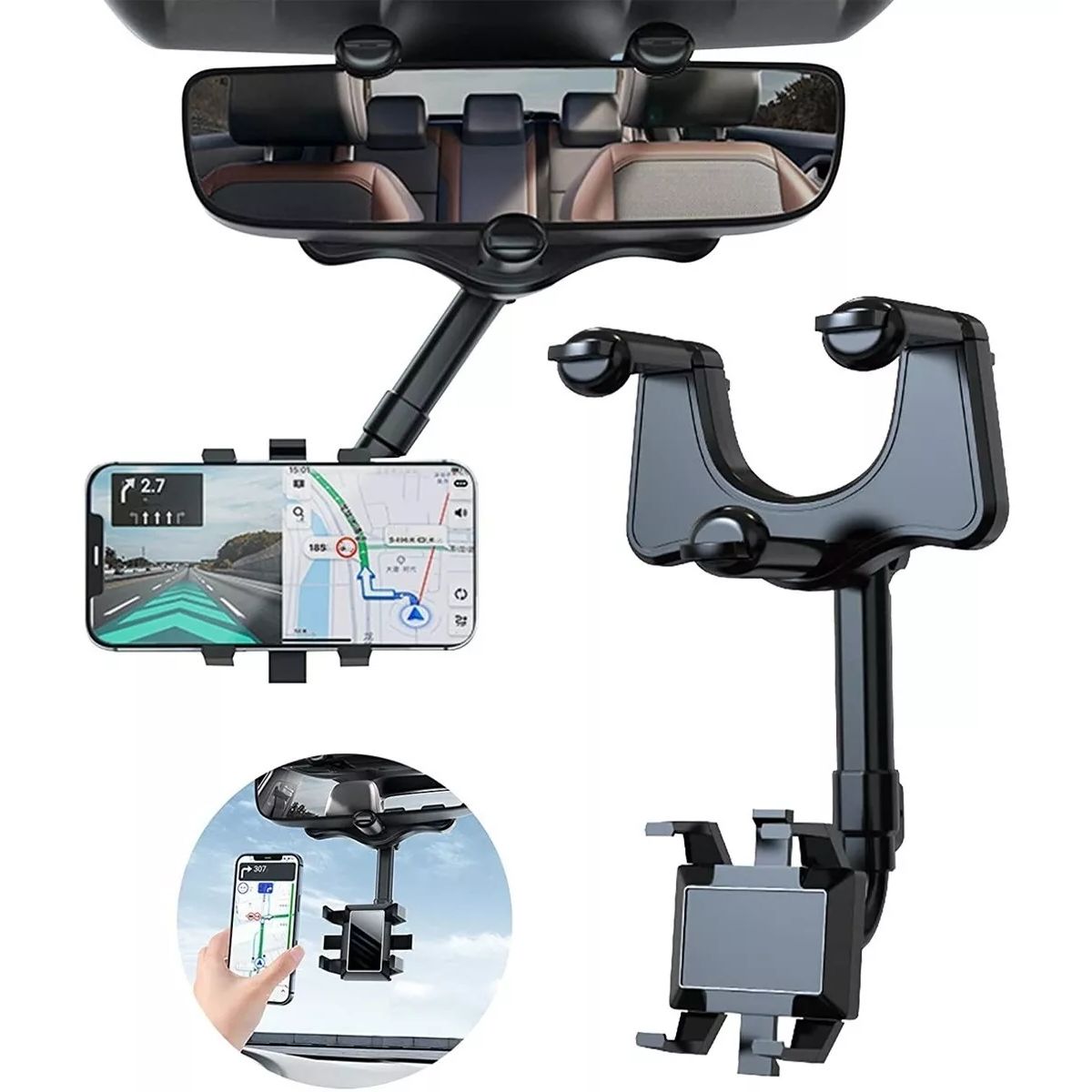 KUANGYE - Soporte Celular Auto Porta Espejo Retrovisor Girar 360 Grado