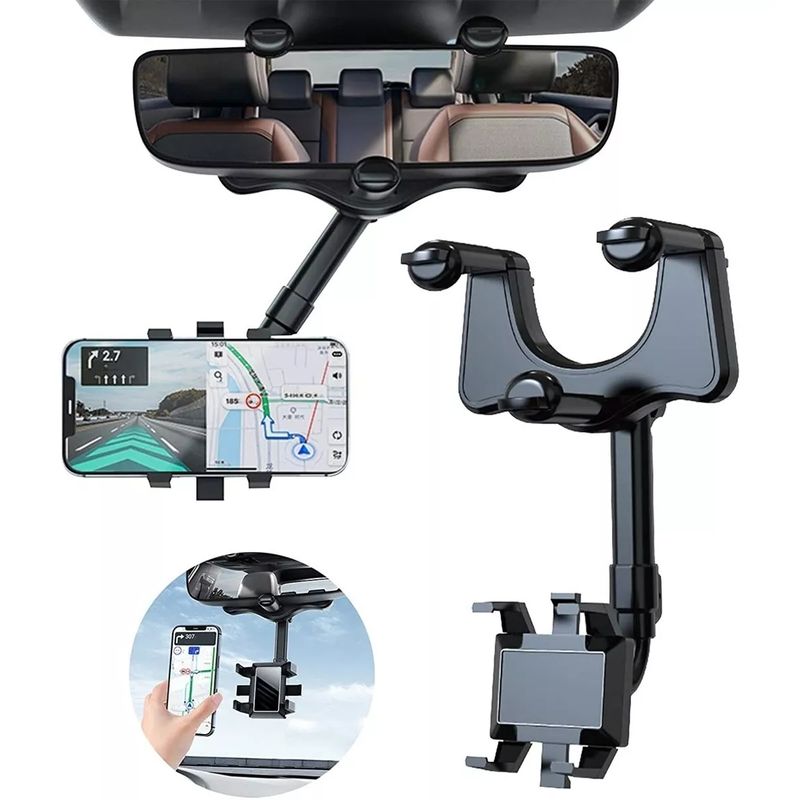KUANGYE - Soporte Celular Auto Porta Espejo Retrovisor Girar 360 Grado