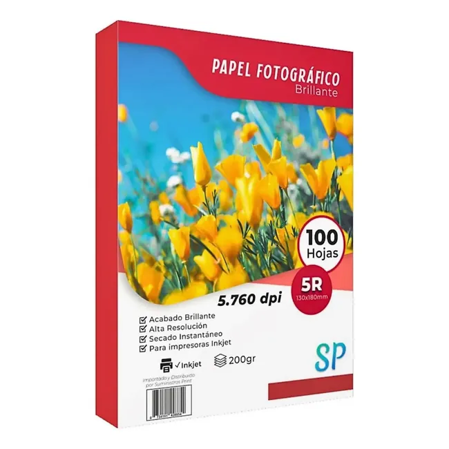 GENERICO - Papel Fotográfico Glossy 200 g 5R 13 X 18 X 100 Hojas