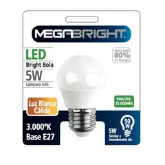 MEGABRIGHT - Ampolleta LED G45 BOLA 5W3000K E-27