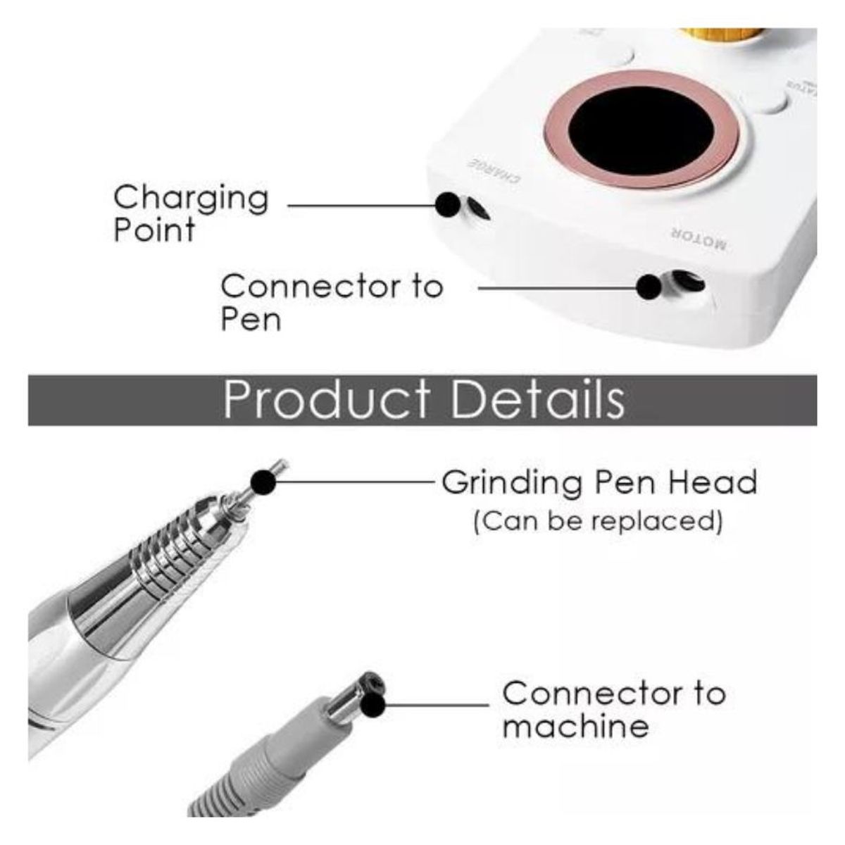 GENERICO - Torno Eléctrico Para Uñas Manicure Pedicure Inalambrico 36w