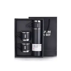 GENERICO - Set Termo Termico 500ml Termo + 2 Tazas Acero Onxidable - Negro