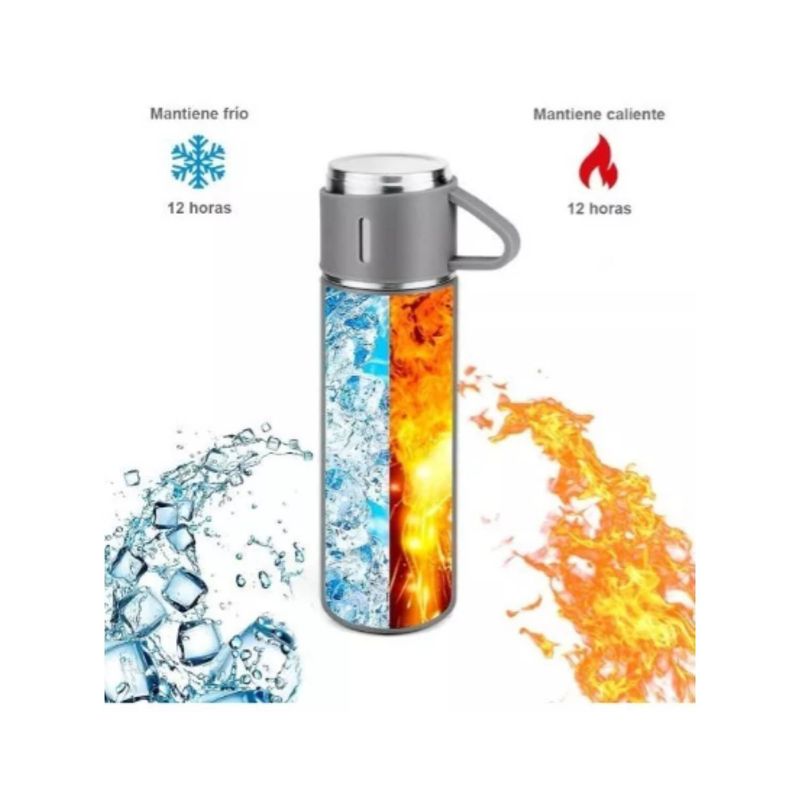 GENERICO - Set Termo Termico 500ml Termo + 2 Tazas Acero Onxidable - Verde
