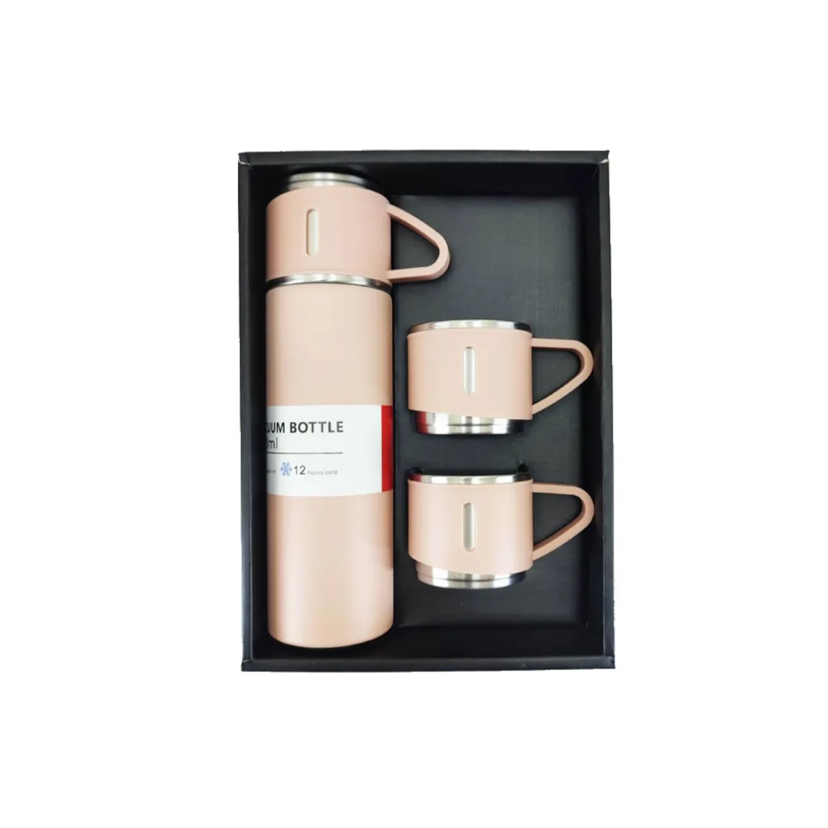 GENERICO - Set Termo Termico 500ml Termo + 2 Tazas Acero Onxidable - Rosa