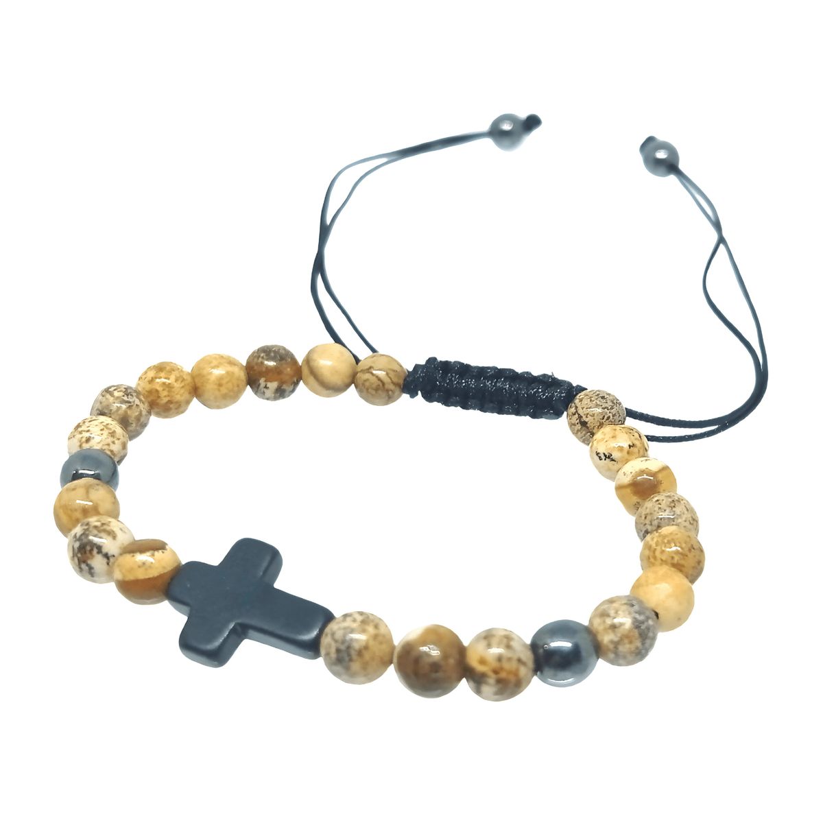 GENERICO - Pulsera Piedra Jaspe Paisina con Dije de Cruz