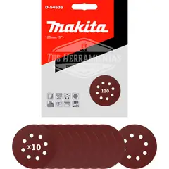 MAKITA - 10 Discos Lija Con Velcro 125mm (5) Grano 120 D-54536