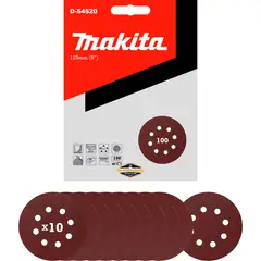 MAKITA - 10 Discos Lija Con Velcro 125mm (5) Grano 100 D-54520