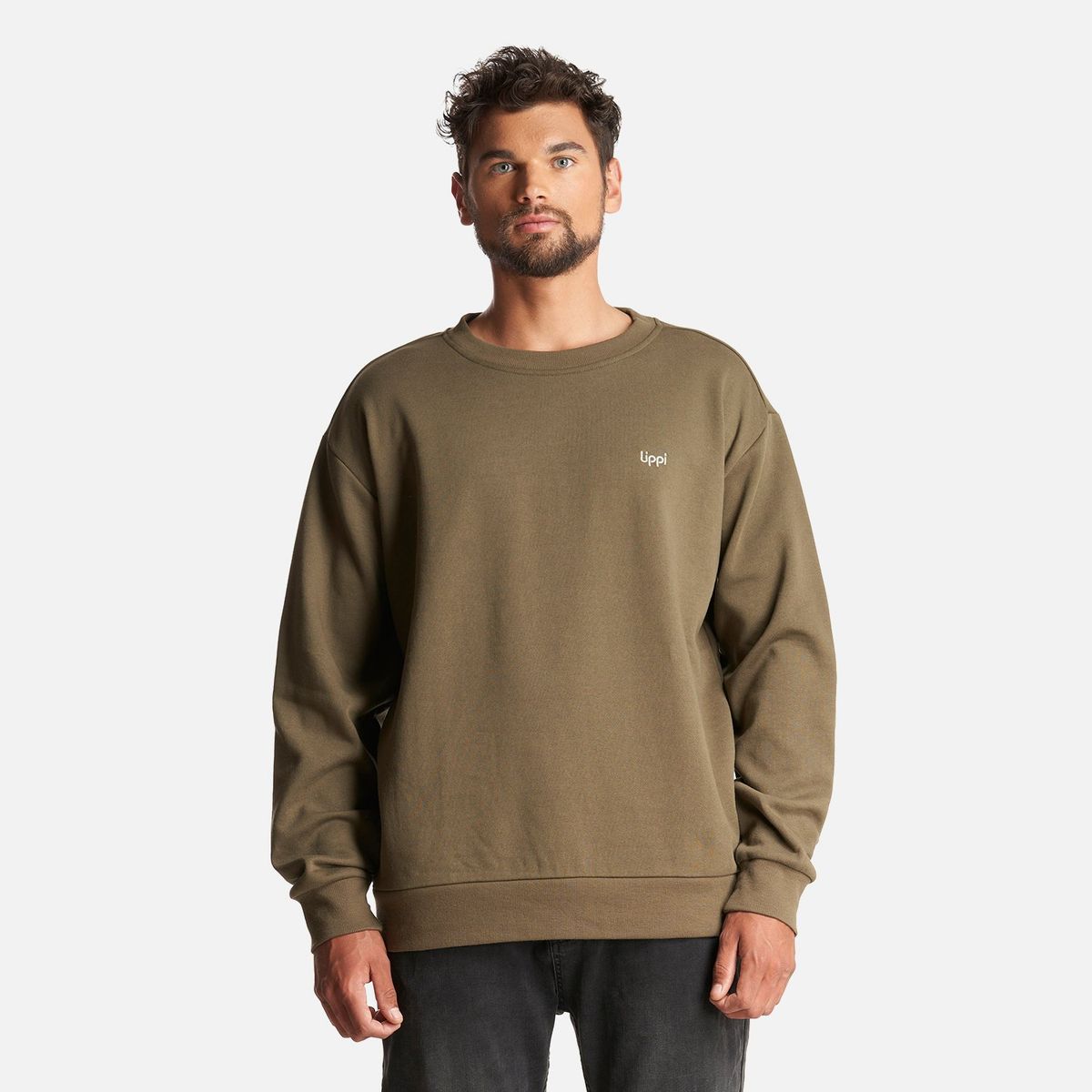 LIPPI - Poleron Hombre Insigne Crewneck Sweatshirt Back Print Verde Militar Lippi
