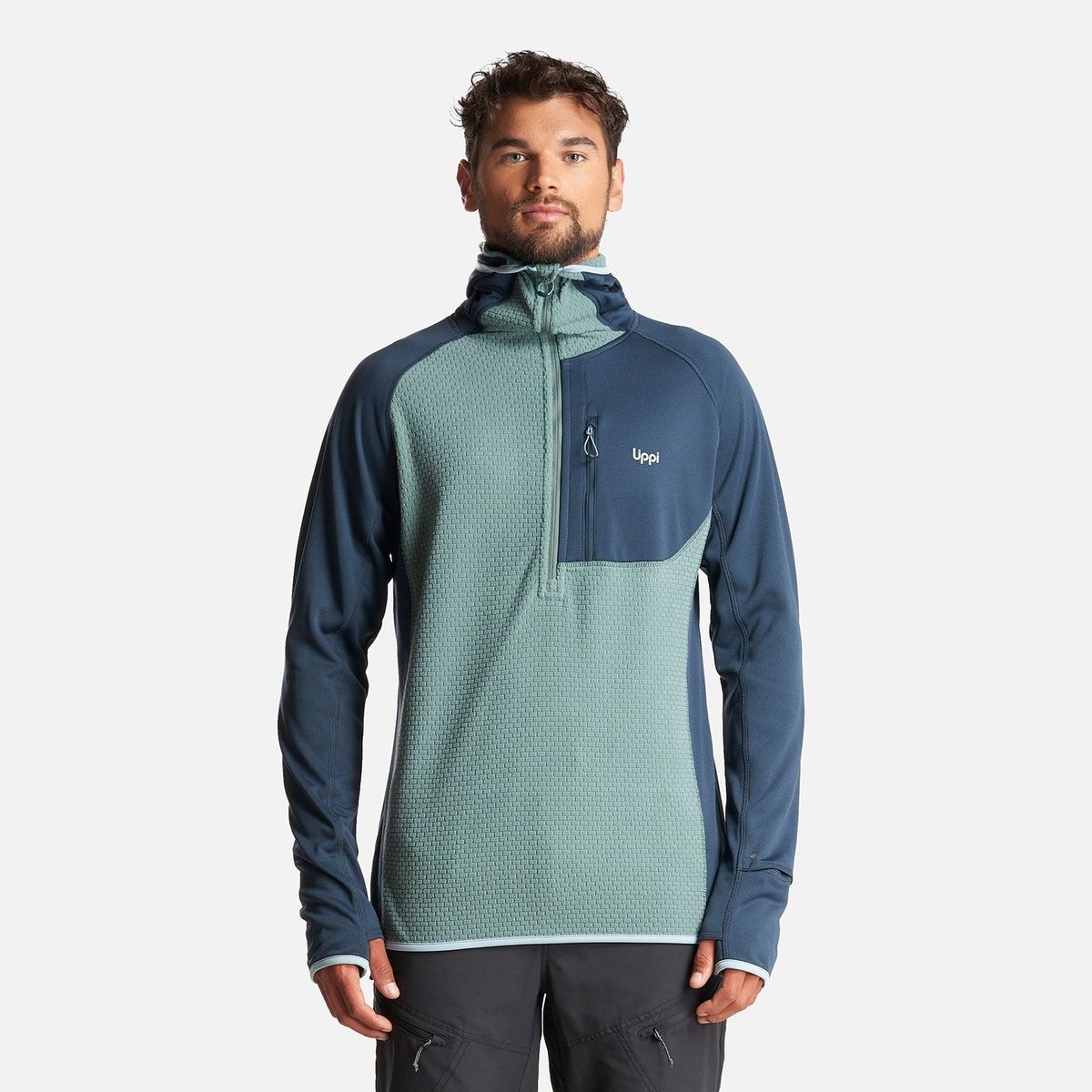 LIPPI - Poleron Hombre Jacaranda Mountain Nano-F 1/4 Zip Hoody Jade Oscuro Lippi