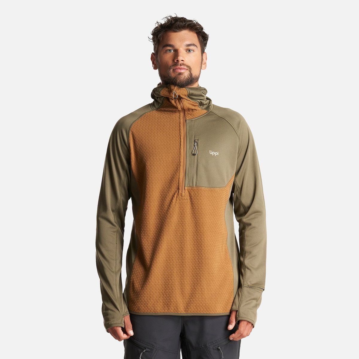 LIPPI - Poleron Hombre Jacaranda Mountain Nano-F 1/4 Zip Hoody Mostaza Oscuro Lippi