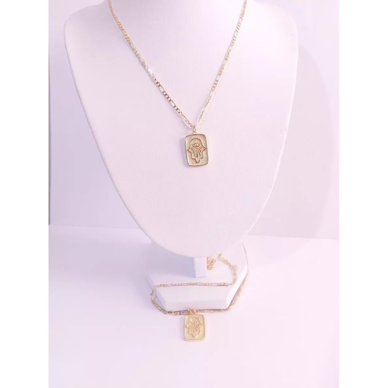 GENERICO - Cadena Cartier con Mano De Fatima Hamsa y ojo turco Baño De Oro 18k