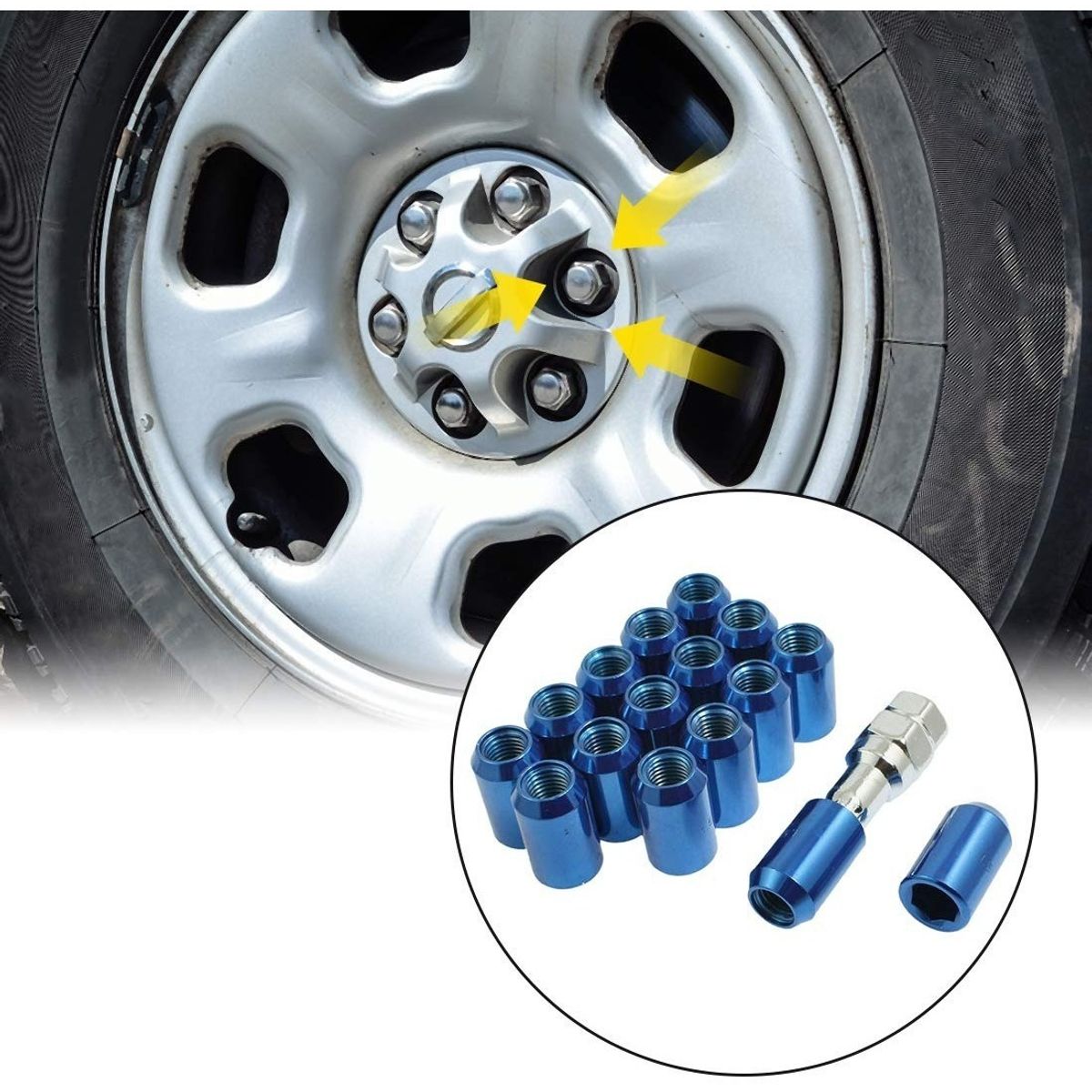 GENERICO - X16 Tuercas De Seguridad Llanta + Llave Allen 12x1.5 AZUL