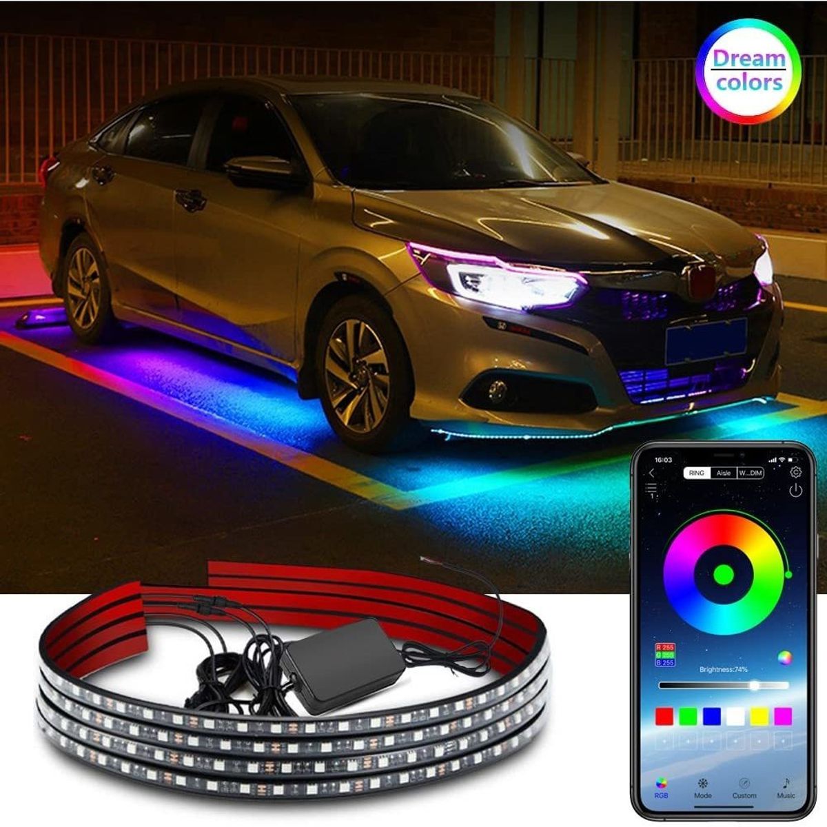 GENERICO - X4 Luz De Chasis Exterior Arcoiris Rgb Bt App Auto Tuning
