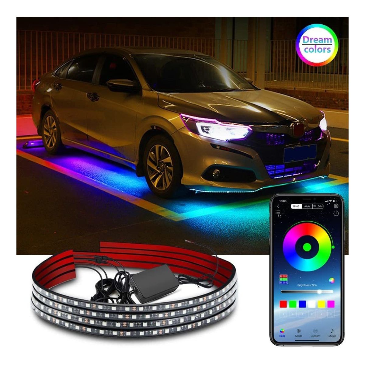 GENERICO - X4 Luz De Chasis Exterior Arcoiris Rgb Bt App Auto Tuning