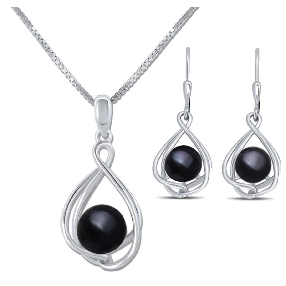 ARANY JOYAS - Collar y Aros Plata Con Perla Natural Negra Conjunto