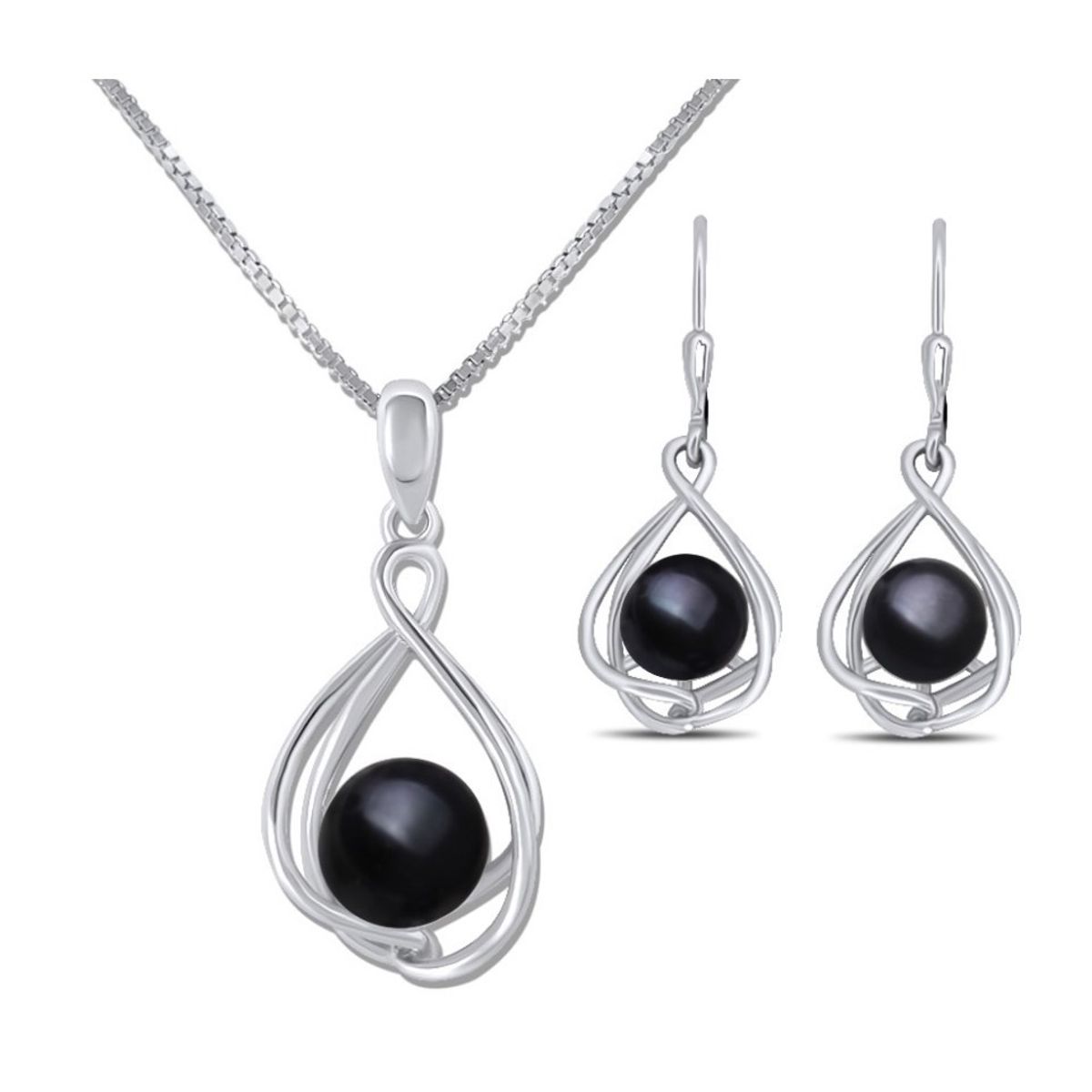 ARANY JOYAS - Collar y Aros Plata Con Perla Natural Negra Conjunto