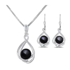 ARANY JOYAS - Collar y Aros Plata Con Perla Natural Negra Conjunto