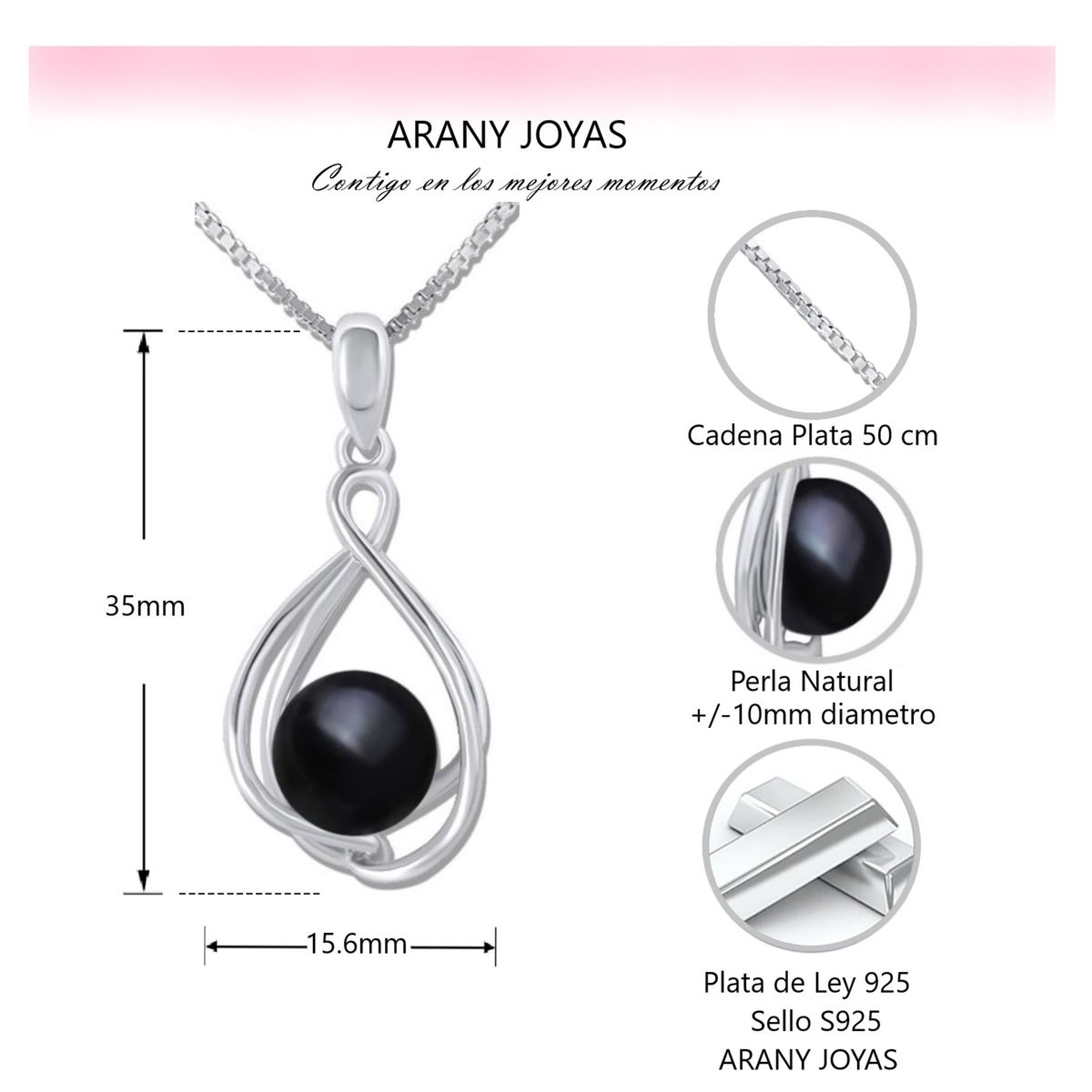 ARANY JOYAS - Collar y Aros Plata Con Perla Natural Negra Conjunto