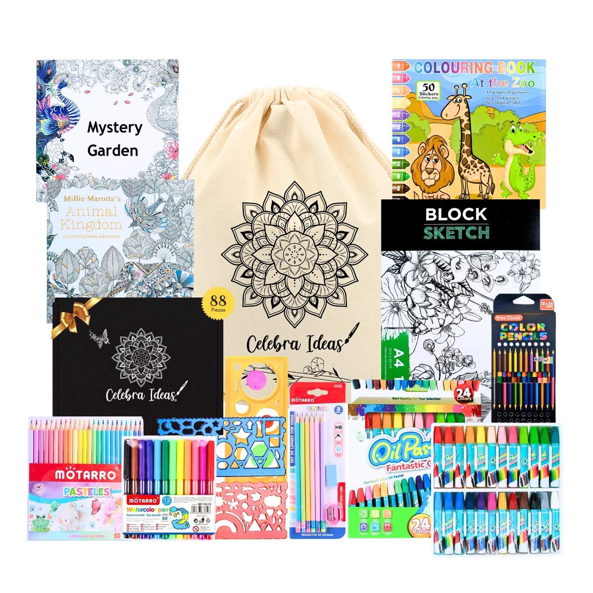 CELEBRA IDEAS - Set de Arte Kit de Dibujo pintar lápices colores pastel 88 pcs