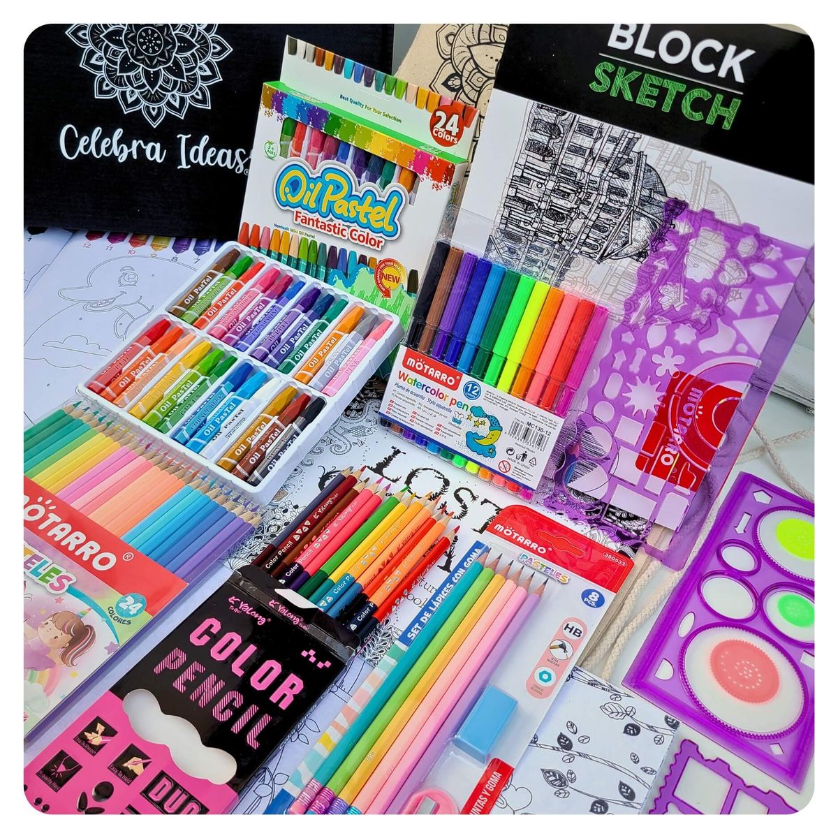 CELEBRA IDEAS - Set de Arte Kit de Dibujo pintar lápices colores pastel 88 pcs