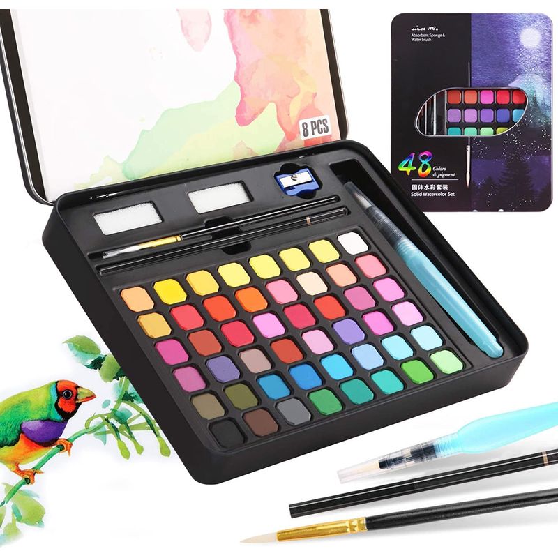 KUANGYE - Kit De Acuarela En Pastilla Profesional 48 Colores