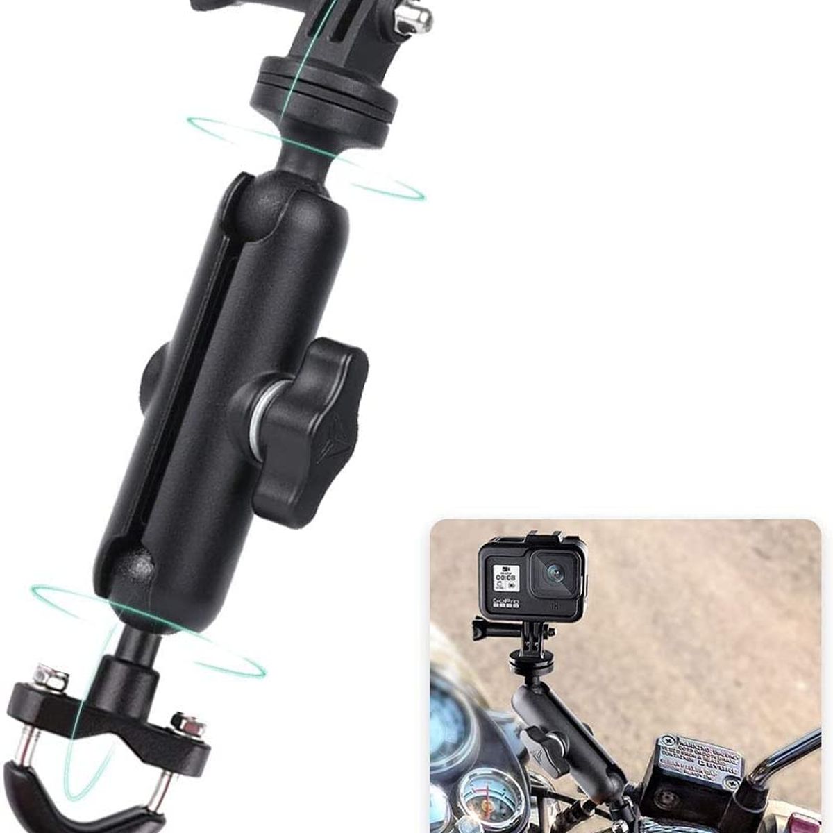 KUANGYE - Soporte Camara Acción Manillar Motocicleta Brazo Giratorio
