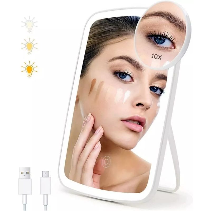 KUANGYE - Espejo De Maquillaje Pantalla Táctil Con Luces Led Recargable