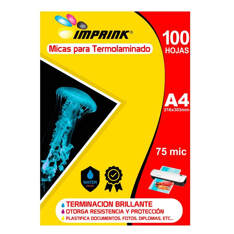 IMPRINK - 100 Micas Para Termolaminadora Plastificadora  A4 75 mic