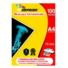 IMPRINK - 100 Micas Para Termolaminadora Plastificadora A4 75 mic