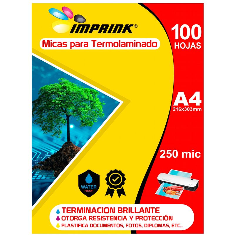 IMPRINK - 100 Micas Para Termolaminadora Plastificadora  A4 250mic…