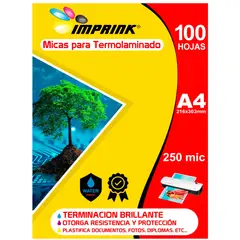 IMPRINK - 100 Micas Para Termolaminadora Plastificadora A4 250mic…