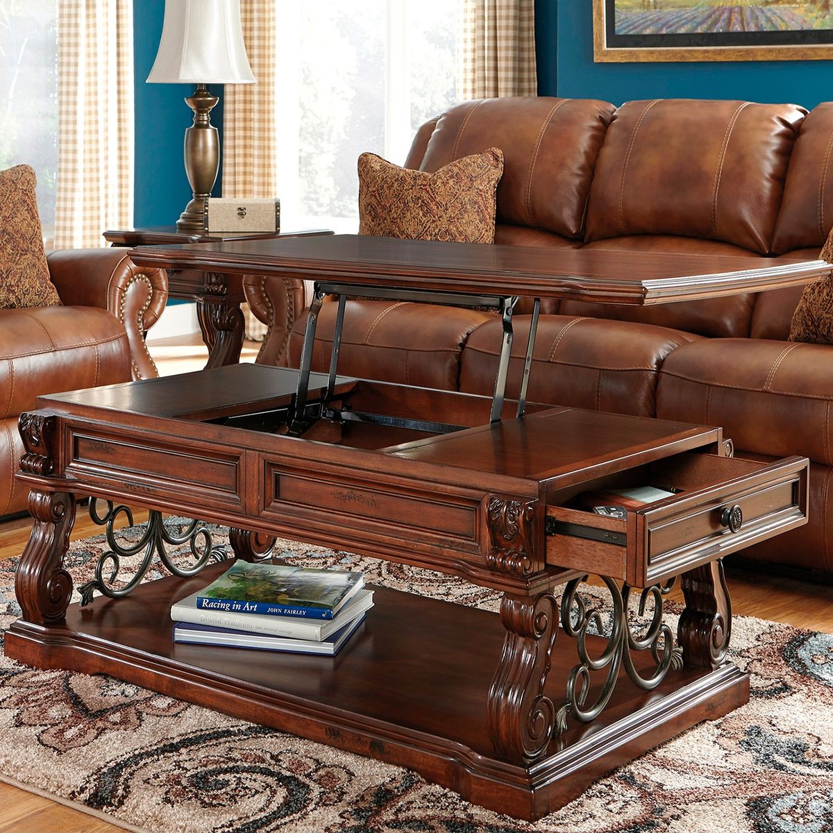 ASHLEY - Mesa de centro cubierta elevable Alymere 2 cajones