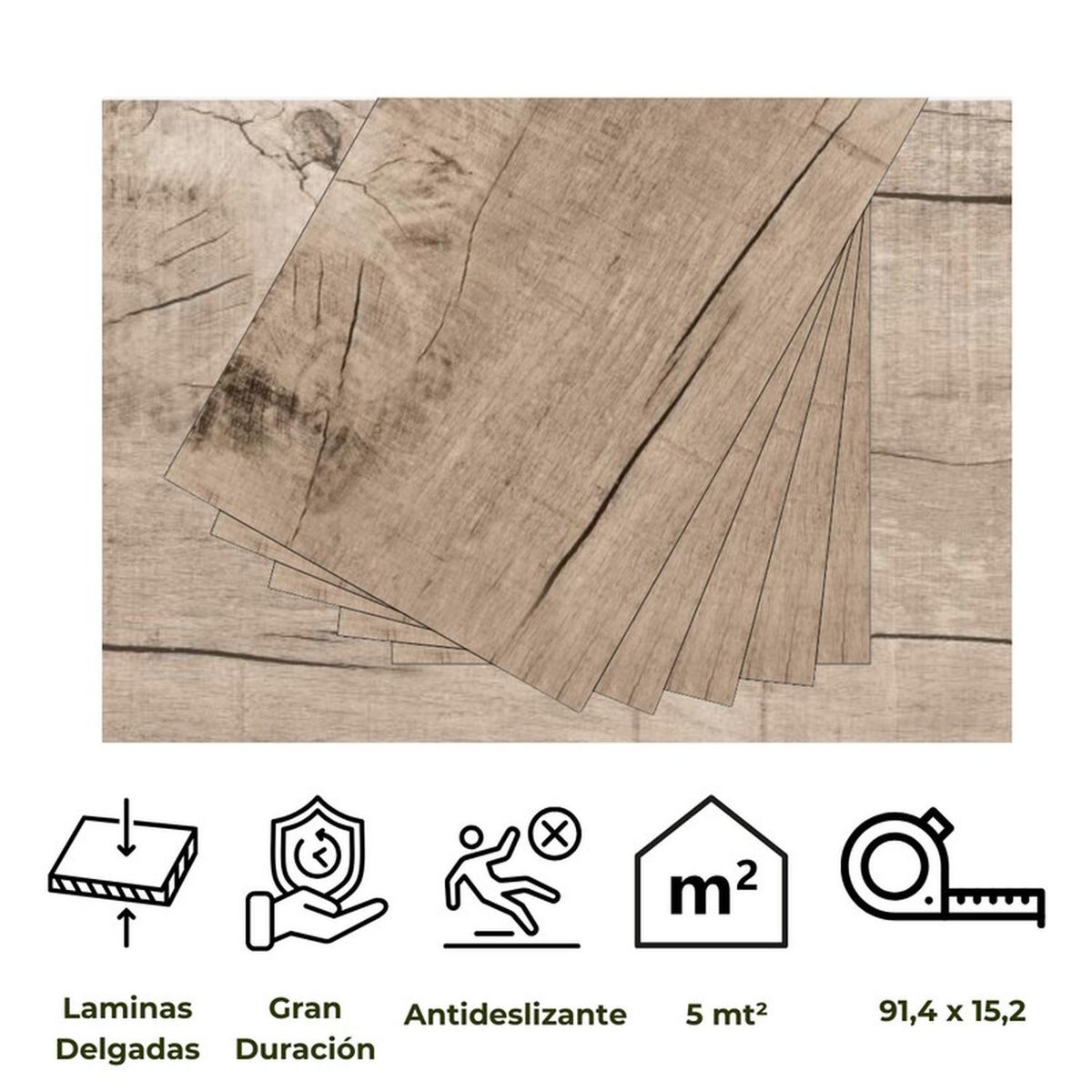 MOBII - Piso Vinilico Autoadhesivo 1 Caja 5M2 Antideslizante 36 Unidades