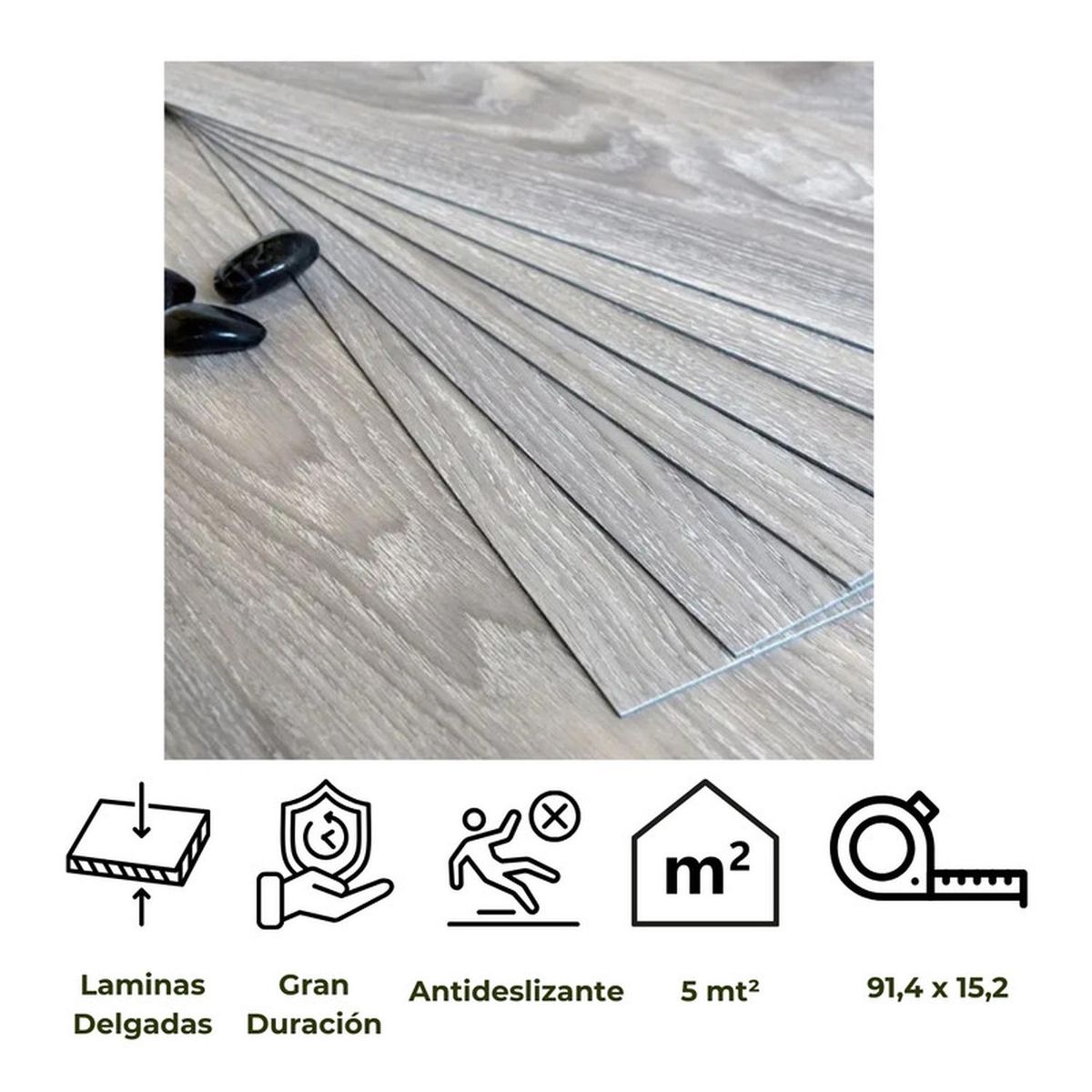 MOBII - Piso Vinilico Adhesivo Simil Madera Gris 5 M2 Spc68009