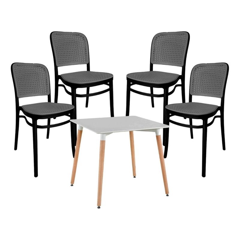 GLOBAL LATIN GROUP - Juego De Comedor Cuadrado Con 4 Sillas Arya - Negro