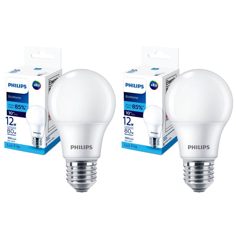 PHILIPS - Pack 2 Ampolletas PHILIPS EcoHome 12W E27 Luz Fria 950 LM