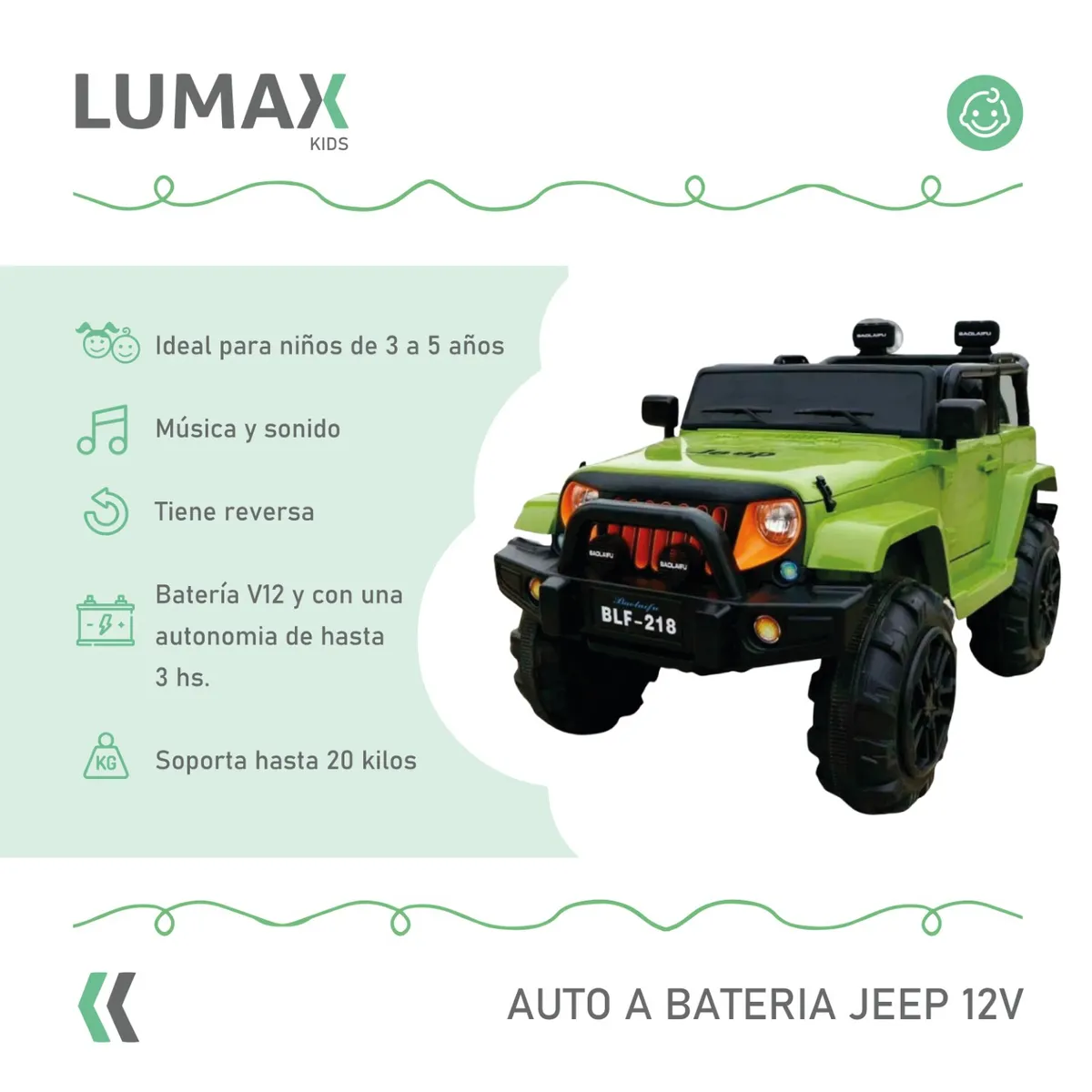 LUMAX - Auto A Bateria Jeep 12v Control Verde