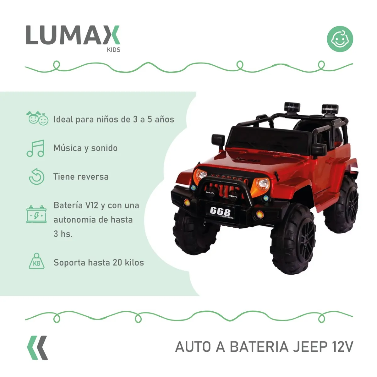 LUMAX - Auto A Bateria Jeep 12v Control (Rojo)