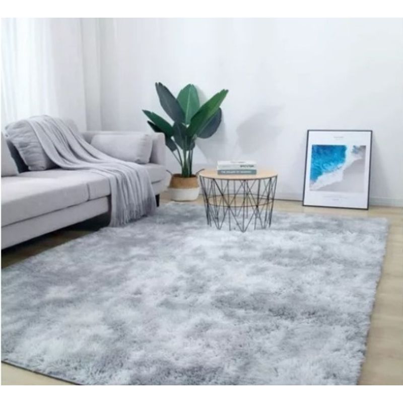 BJ HOGAR - Alfombra Peluda 180cm X 200cm Gris Claro Jaspeado