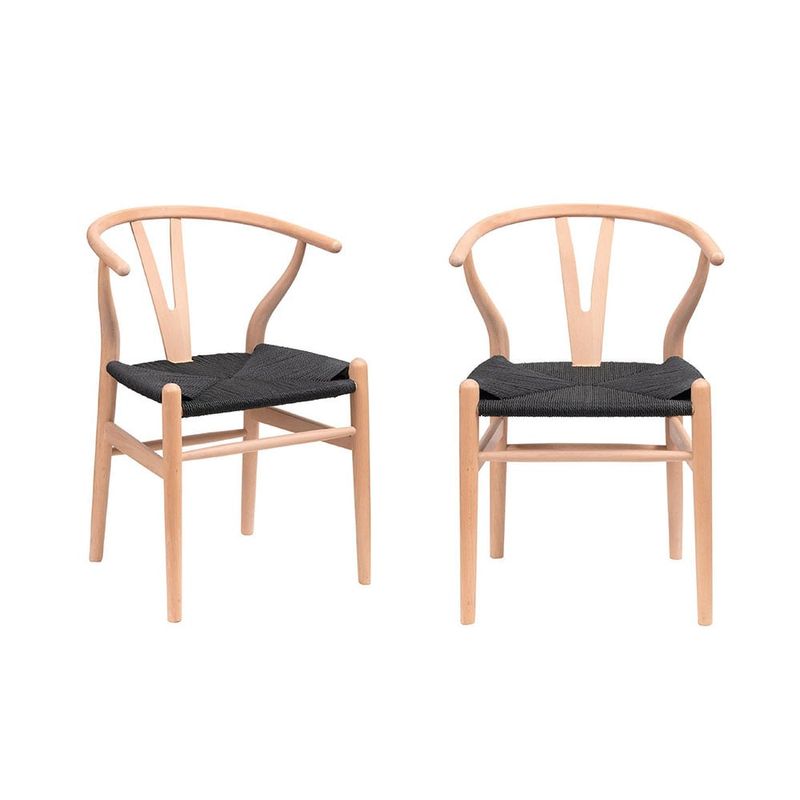 MEYA MUEBLES - Pack x 2 Sillas Wishbone Asiento Negro de madera