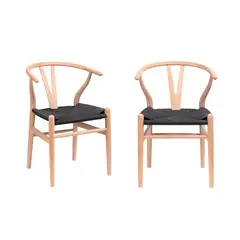 MEYA MUEBLES - Pack x 2 Sillas Wishbone Asiento Negro de madera