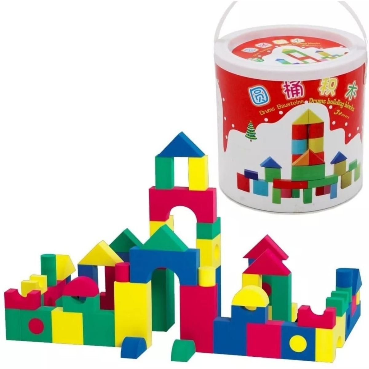 GENERICO - Cubo construcción Madera colores Didáctico con Balde 40pcs