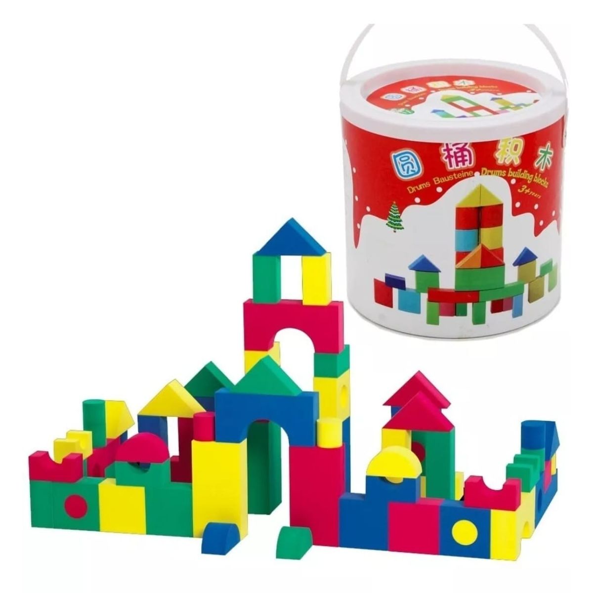 GENERICO - Cubo construcción Madera colores Didáctico con Balde 40pcs