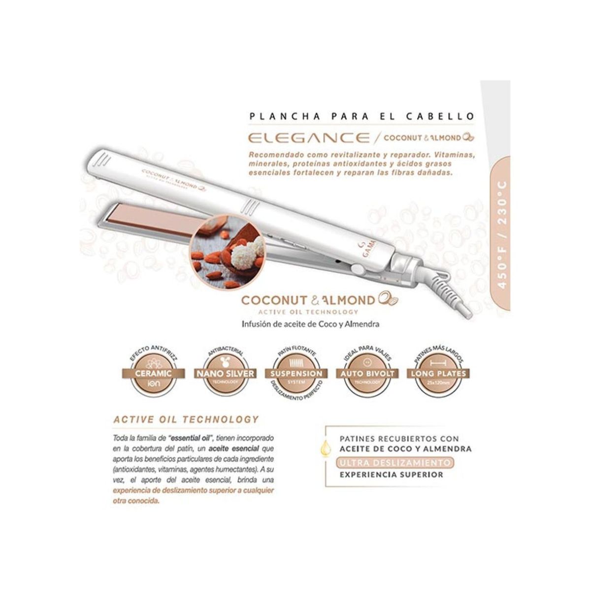 GAMA - Alisador Plancha De Pelo 230°C Ceramica Coconut STD Gama