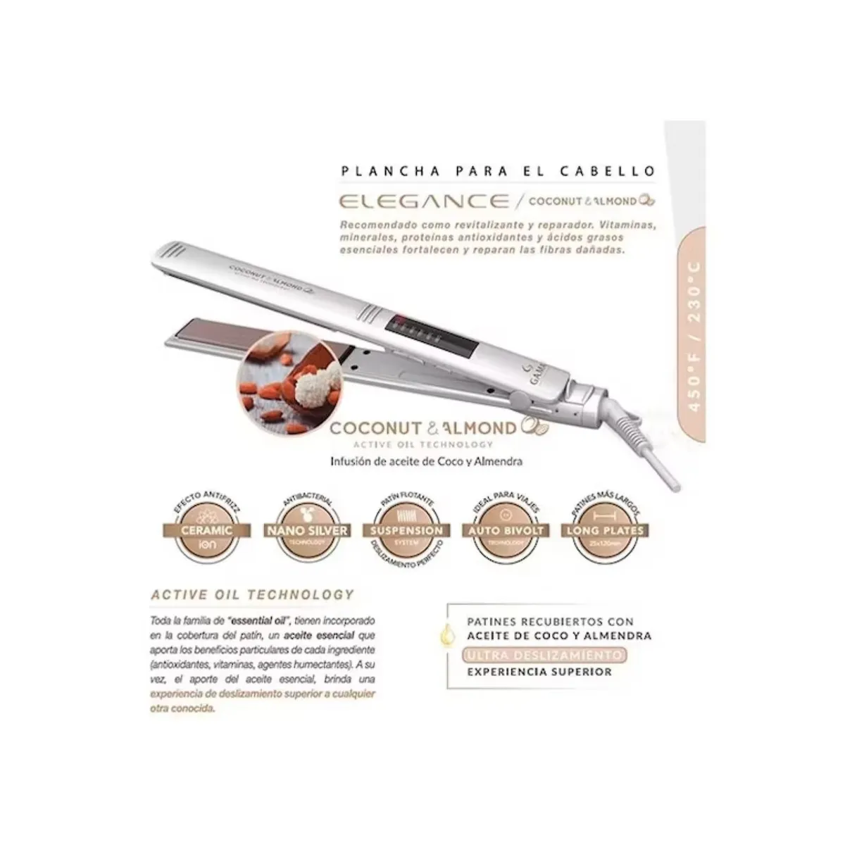 GAMA - Alisador Plancha De Pelo 230°C Ceramica Coconut LED Gama